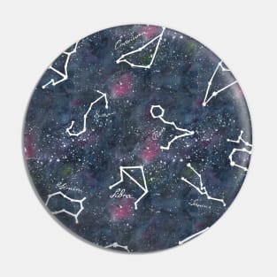 Watercolor Night Sky with Zodiac Constellation Pin