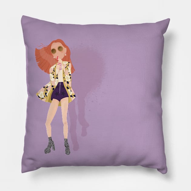 RED HEAD PURPLE Pillow by jackmanion