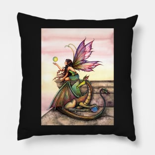 Dragons Orbs Fairy and Dragon Art by Molly Harrison Pillow