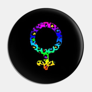 Venus Planet Symbol in Dark Rainbow Leopard Print Pin