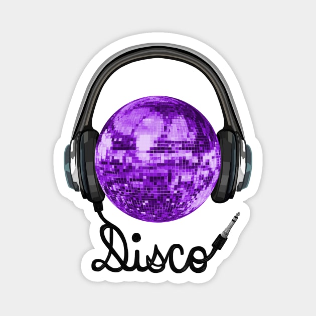 70s Music Purple Disco Ball Headphones Magnet by Art by Deborah Camp