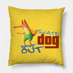 Skate Dog Out Blue Skateboard Pillow