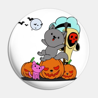 Halloween pumpkins with bats and squirrel Pin