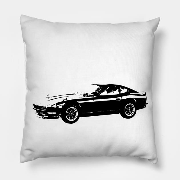 240z B&W Pillow by GrizzlyVisionStudio