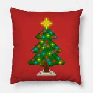 Pixel Christmas Tree with Glowing Lights (Red) Pillow