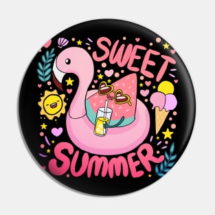 Sweet Summer a fun and colourful Summer time design a cute watermelon wearing sunglasses on a flamingo floaty Pin