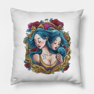 Zodiac Sign Gemini Art Deco Watercolour Pillow