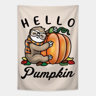 Hello Pumpkin Fall Cute Sloth Tapestry