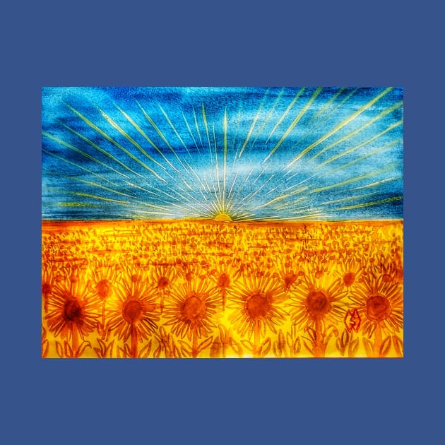 In the Ukraine sunflower field at sunrise by Matt Starr Fine Art