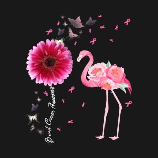 Breast cancer Awareness Pink Sunflower Flamingo Womens T-Shirt