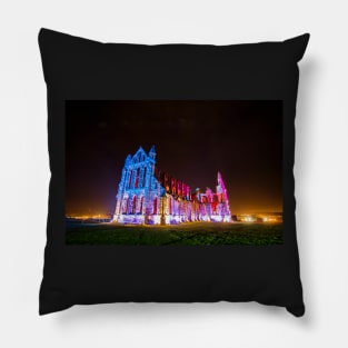 Whitby Abbey Ruined Benedictine abbey Illuminated for Halloween IMG 1692-A Pillow