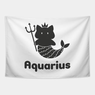 Aquarius Cat Zodiac Sign with Text (Black and White) Tapestry