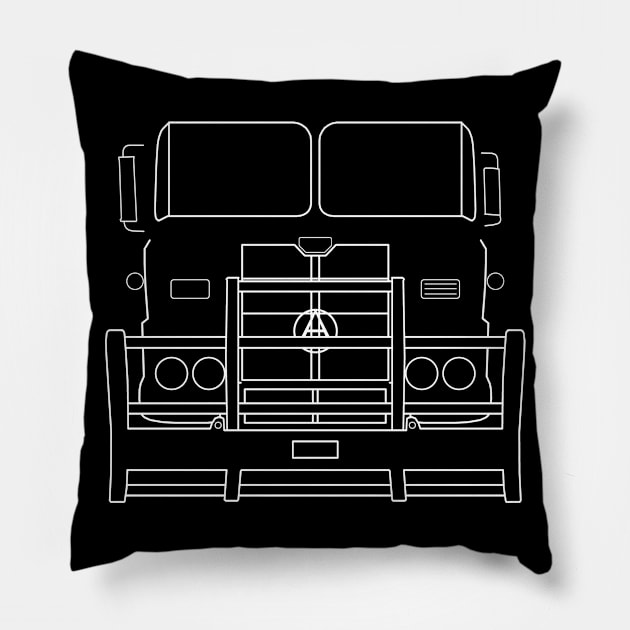 Vintage 1970s Aussie Atkinson prime mover (with bars) white outline graphic Pillow by soitwouldseem