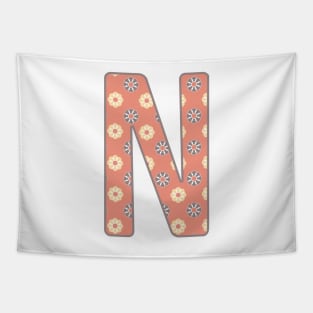 MONOGRAM LETTER N PINK FLORAL TYPOGRAPHY DESIGN Tapestry