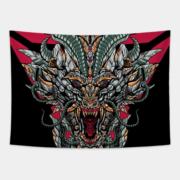 Great Dragon Mecha Illustration Tapestry by akmalzone