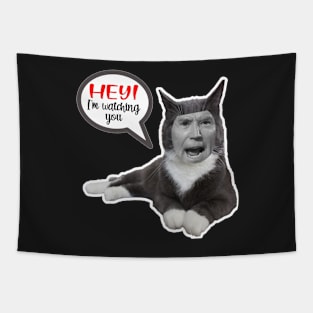 CAT SAYS HEY ~ CAT STICKERS OF ANGRY CAT GRAY CAT FUNNY BIDEN MEME QUOTE Tapestry