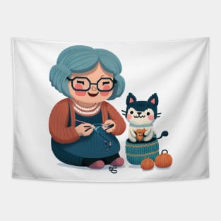 Knitting Cat Mom Tapestry