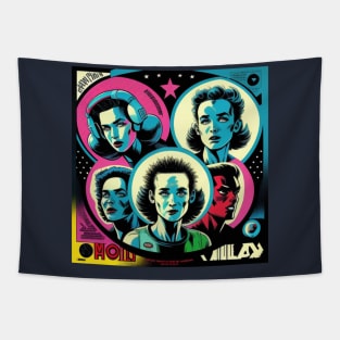 Retro Futurism 1980s Astronauts vs Aliens Tapestry