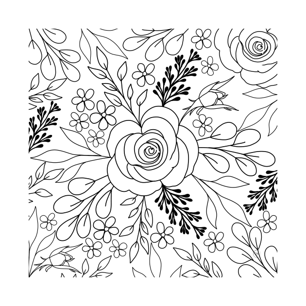 Roses floral drawing line art by NdesignTrend