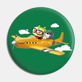 Little pilot and dog on a plane in the Sky Pin