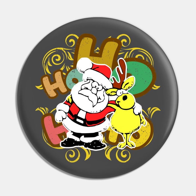 Ho ho ho Santa Claus and Rudolf the reindeer in friendly embrace in a Christmas atmosphere against the background of colorful letters Pin by PopArtyParty