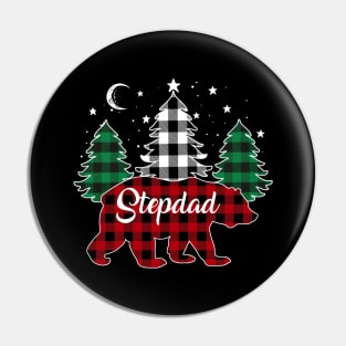 Stepdad Bear Buffalo Red Plaid Matching Family Christmas Pin