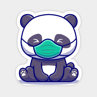 Cute Panda Sitting And Wearing Mask Magnet