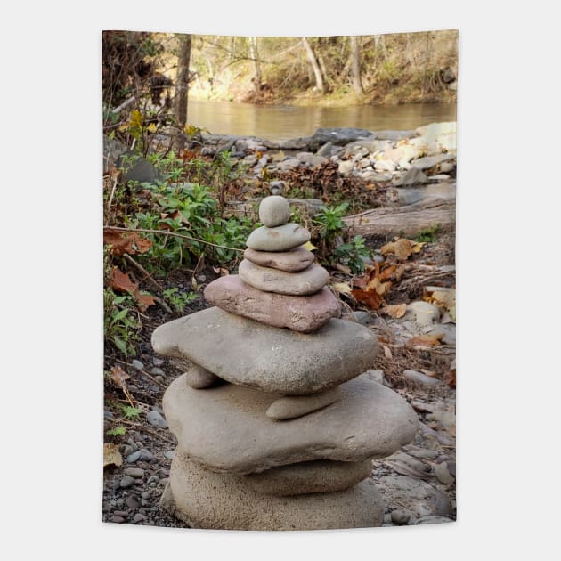 Lispe Rock Cairn near Creek Tapestry by Lispe