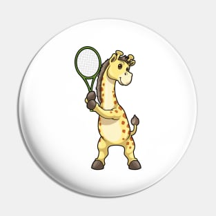 Giraffe at Tennis with Tennis racket Pin