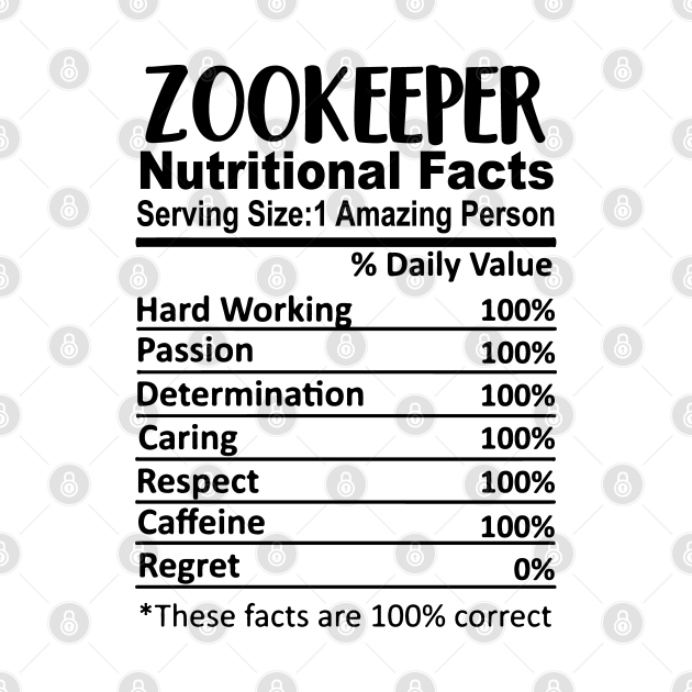 Zookeeper Nutrition Facts Funny Zookeeper Ingredients TShirt
