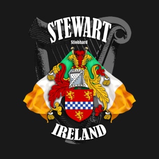 Stewart Family Crest Ireland Coat of Arms and Irish Flags T-Shirt