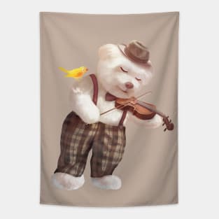 Smile Dog Playing Violin Tapestry