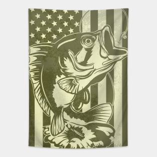 Big Mouth Bass Fish American Flag Tapestry