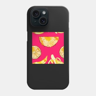 yellow, pineapple, banana, yellow, orange, juicy, fruit, glitter, gold, summer, pattern, funny, sunny, vivid, pink Phone Case