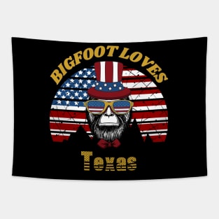 Bigfoot loves America and Texas Tapestry