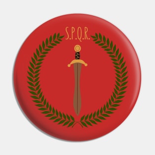 In this picture we see a laurel wreath. This is where the gladius is drawn and above it stands the acronym SPQR. Which means the Senate and people of Rome. Pin