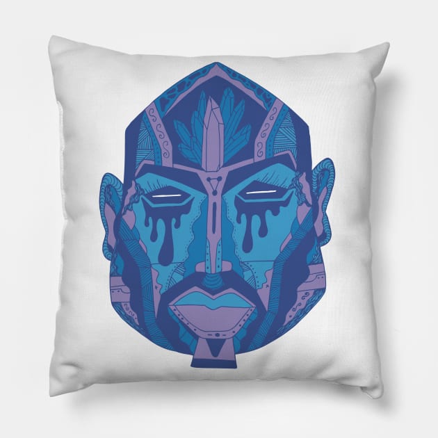 Mountain Blue African Mask No 9 Pillow by kenallouis