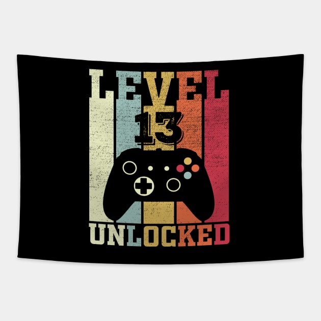 Level 13 Unlocked Funny Video Gamer 13th Birthday Gift Tapestry by DragonTees