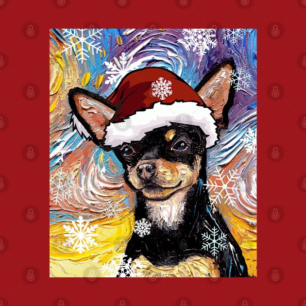 Black and Tan Shirt Hair Chihuahua Santa by sagittariusgallery