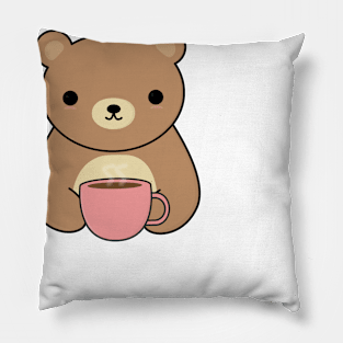 Cute Brown Bear Drinking Coffee T-Shirt Pillow