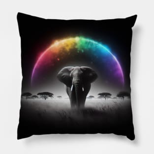 Monochromatic Elephant Within Rainbow Splash Pillow