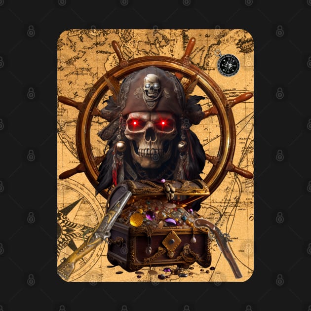 Jolly Roger Skeleton Pirate and Treasure by Spacetrap