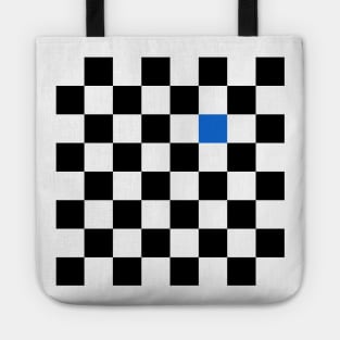 Checkered Black and White with One Blue Square Tote