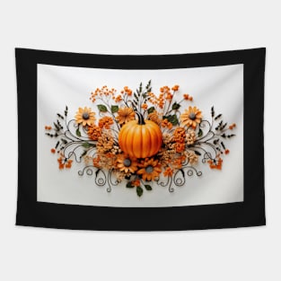 Fall Pumpkins and White Flowers Tapestry