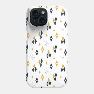 Mid Century Atomic Diamonds and Starburst, Navy, Mustard Phone Case