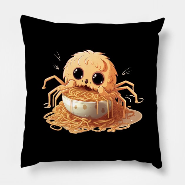 Cute Barking Spiders eating ramens Pillow by MilkyBerry