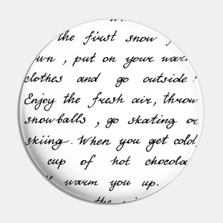 When the winter comes. Handwritten letter. Pin