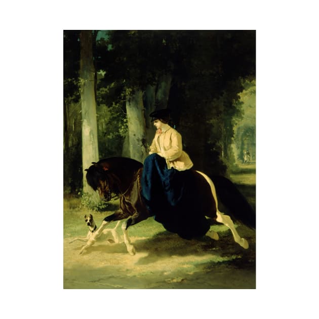 Mademoiselle De Mossellmann Riding In The Bois De Boulogne, Paris by Alfred de Dreux by Classic Art Stall