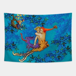 BUT WHAT ARE YOU LOOKING AT ? Mermaid Fall in Love with a Triton Half Sea Dragon Tapestry