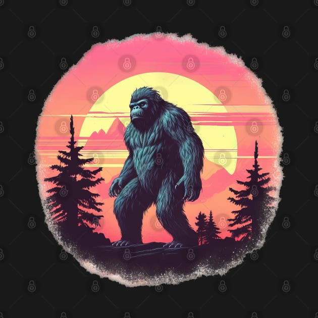 Bigfoot Retro Sunset Mountain by Schalag Dunay Artist